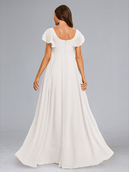 Robes de Maternité en Chiffon Ligne A/Princesse Col Carré avec Volants et Fente Latérale