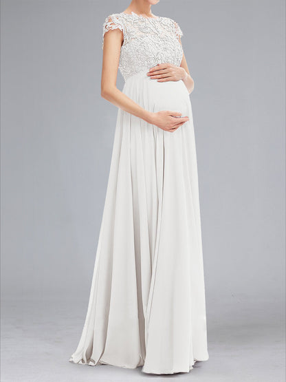 Robes de Maternité Ligne A/Princesse Col en U avec Dentelle et Appliques, Longueur Au Sol