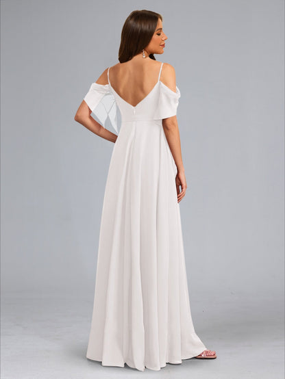 Robes de Maternité Longues Au Sol Style A-Line/Princesse avec Épaule Dénudée, Froncées, Fente Latérale et Ceinture