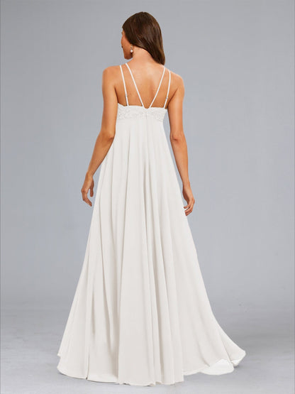 Robes de Maternité en Chiffon Style A-Line/Princesse, Col Montant, sans Manches, Longueur Au Sol, avec Dentelle