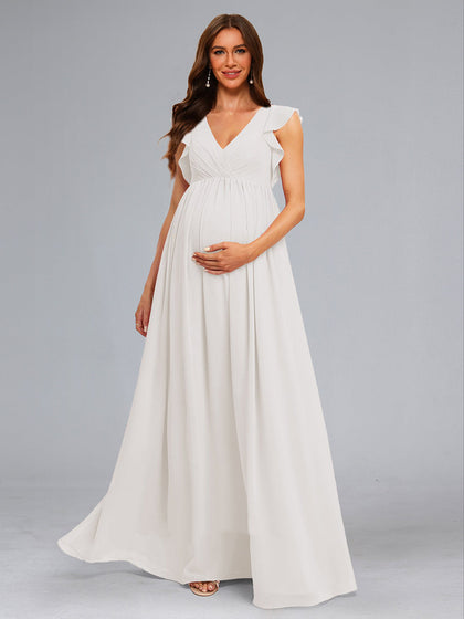 Robes de Maternité Longueur Sol en Chiffon Style A-Line/Princesse sans Manches avec Fronces et Volants