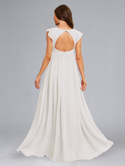 Robes de Maternité Longueur Sol en Chiffon Style A-Line/Princesse sans Manches avec Fronces et Volants