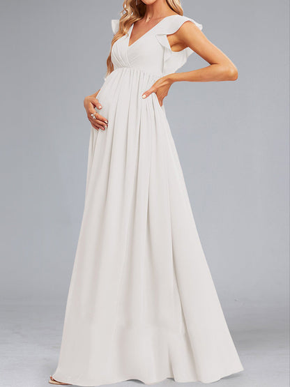 Robes de Maternité Longueur Sol en Chiffon Style A-Line/Princesse sans Manches avec Fronces et Volants