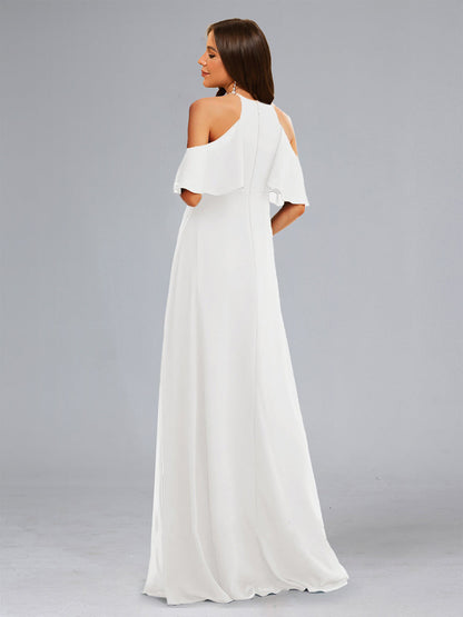 Robes de Maternité Longues Au Sol avec Volants, Style Princesse/Ligne A, Col Halter