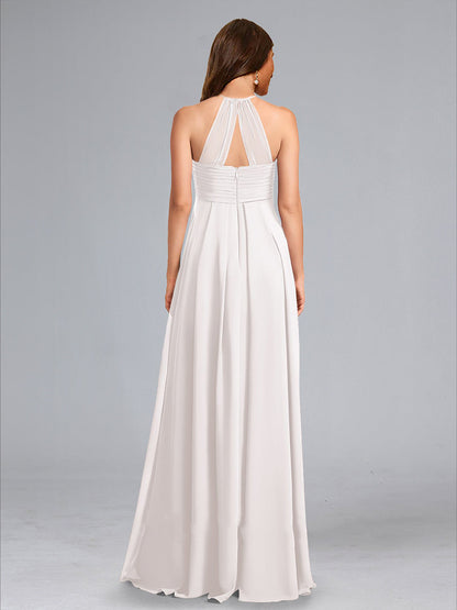 Robes de Maternité Longues en Chiffon Plissé à Col Montant et Ligne A avec Fronces