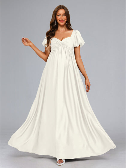 Robes de Maternité Ligne A/Princesse Col V Manches Courtes avec Nœud et Volants