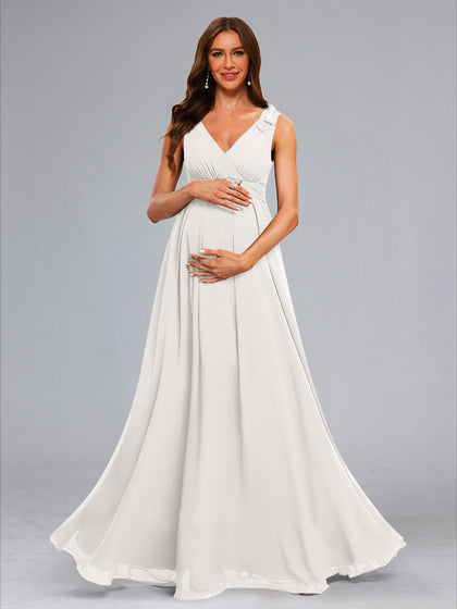 Robes de Maternité de Mariage en Chiffon Longues sans Manches Style A-Line/Princesse avec Nœud et Plis