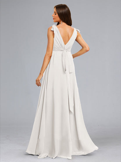 Robes de Maternité de Mariage en Chiffon Longues sans Manches Style A-Line/Princesse avec Nœud et Plis