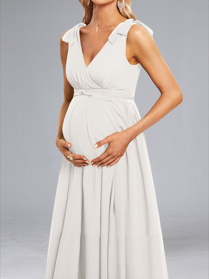 Robes de Maternité de Mariage en Chiffon Longues sans Manches Style A-Line/Princesse avec Nœud et Plis