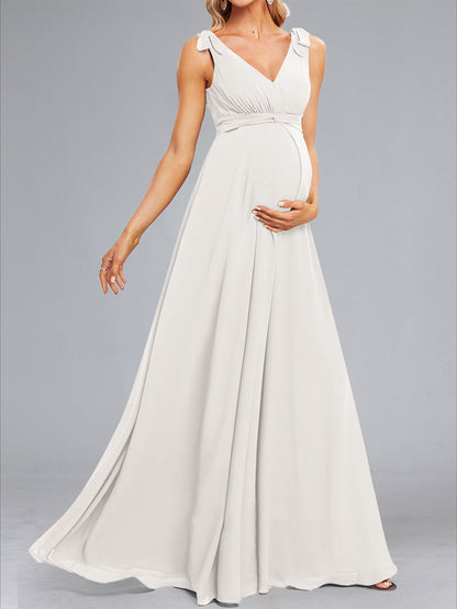 Robes de Maternité de Mariage en Chiffon Longues sans Manches Style A-Line/Princesse avec Nœud et Plis