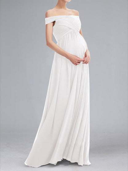 Robes de Maternité Formelles Plissées sans Manches à Épaules Dénudées Style A-Line/Princesse