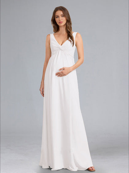 Robes de Maternité Longues Au Sol, Style A-Line/Princesse, Col en V, sans Manches, Plissées