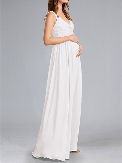 Robes de Maternité Longues Au Sol, Style A-Line/Princesse, Col en V, sans Manches, Plissées