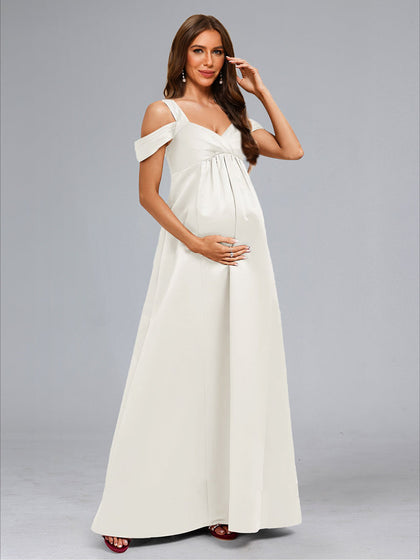 Robes de Maternité Longueur Sol à Épaules Dénudées Style A-Line/Princesse avec Boutons