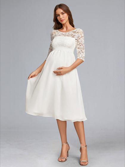 Ligne A/Princesse Col Rond Longueur Genou Mousseline Robe de Mariée Maternité avec Noeud