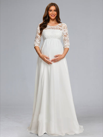 Ligne A/Princesse Col Rond Longueur du Sol Mousseline Robe de Mariée Maternité avec Dentelle