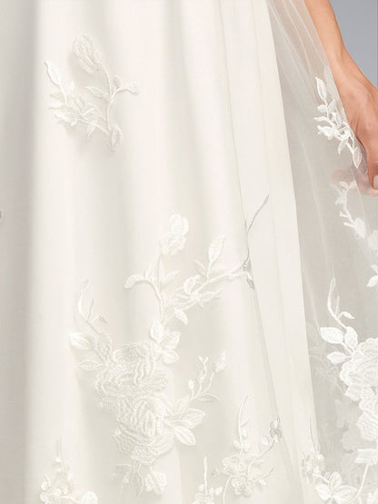 Robe de Mariée de Maternité en Dentelle Ligne A/Princesse, Col en V & Manches 3/4, Longueur Thé, avec Nœud Papillon