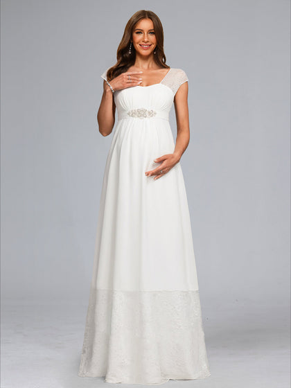 Ligne A/Princesse Col Carré Longueur du Sol Mousseline Robe de Mariée Maternité avec Dentelle