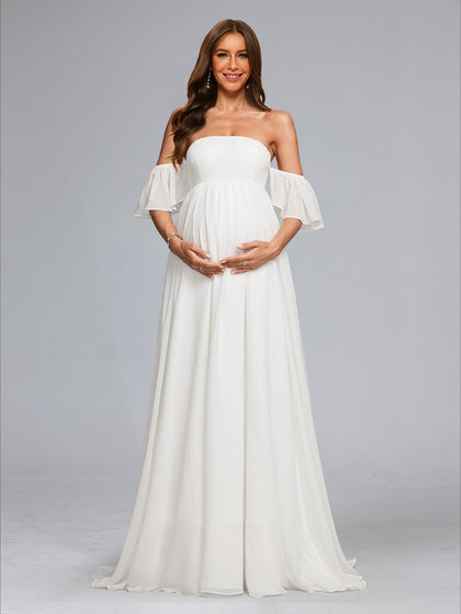 Ligne A/Princesse Sans Bretelles Traîne Balayette Mousseline Robe de Mariée Maternité