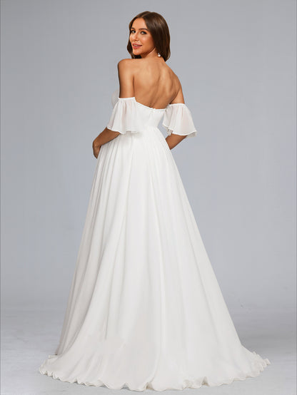Robe de Mariée de Maternité en Mousseline Ligne A/Princesse Sans Bretelles, Traîne Balai