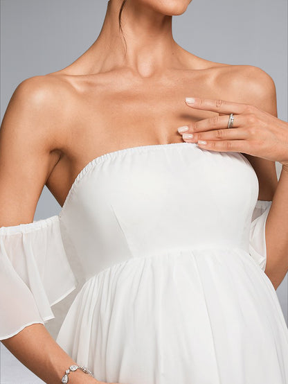 Robe de Mariée de Maternité en Mousseline Ligne A/Princesse Sans Bretelles, Traîne Balai