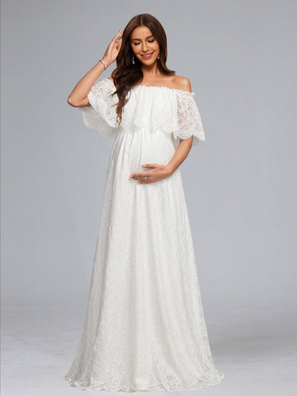 Ligne A/Princesse Hors de L'épaule Dentelle Longueur du Sol Robe de Mariée Maternité