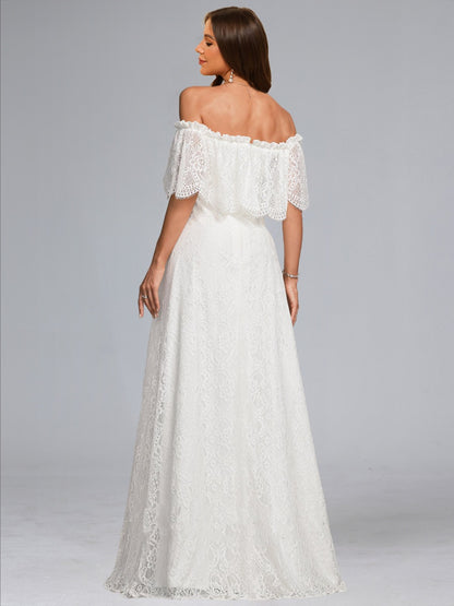 Robe de Mariée de Maternité en Dentelle Ligne A/Princesse, Épaules Dénudées, Longueur Sol