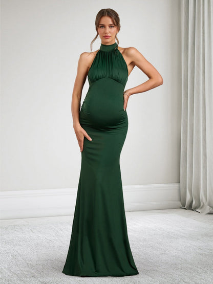 Robe d'Invitée de Mariage de Maternité Trompette/Sirène Col Halter Sans Manches Longueur Sol