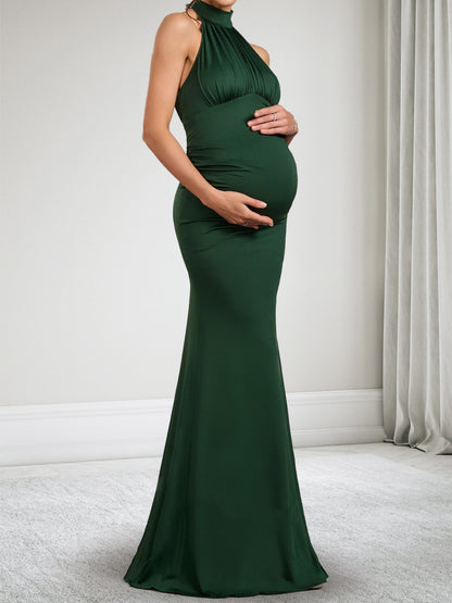 Robe d'Invitée de Mariage de Maternité Trompette/Sirène Col Halter Sans Manches Longueur Sol