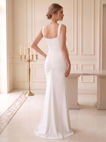 Robe d'Invitée de Mariage de Maternité Gaine/Colonne Col Carré Sans Manches Longueur Sol Fendue