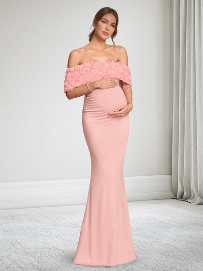 Trompette/Sirène Hors de L'épaule Longueur du Sol Robes d'invitées de Mariage de Maternité avec Florale 3D
