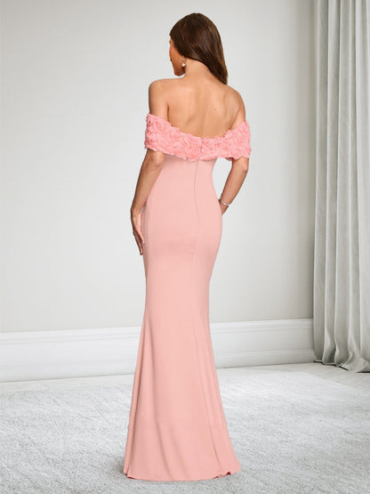 Robe d'Invitée de Mariage de Maternité Trompette/Sirène Hors de l'épaule Longueur Sol avec Fleurs 3D