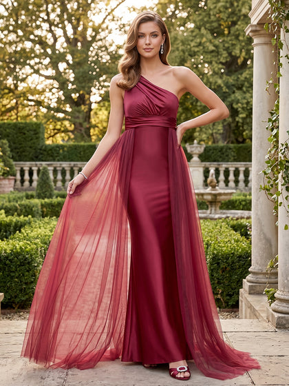 Robe d'Invitée de Mariage de Maternité Gaine/Colonne Asymétrique à une épaule Sans Manches Longueur Sol avec Surjupe