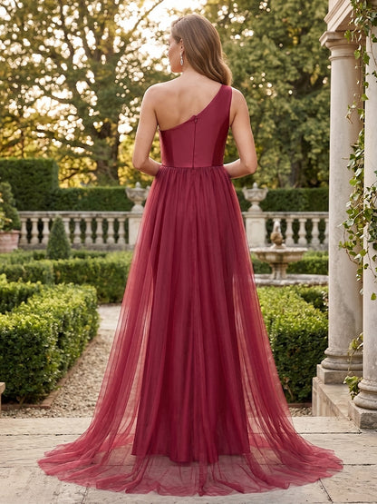 Robe d'Invitée de Mariage de Maternité Gaine/Colonne Asymétrique à une épaule Sans Manches Longueur Sol avec Surjupe