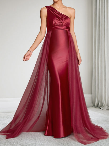 Robe d'Invitée de Mariage de Maternité Gaine/Colonne Asymétrique à une épaule Sans Manches Longueur Sol avec Surjupe