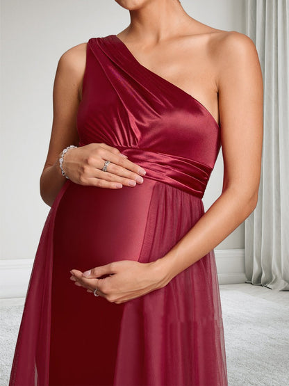 Robe d'Invitée de Mariage de Maternité Gaine/Colonne Asymétrique à une épaule Sans Manches Longueur Sol avec Surjupe