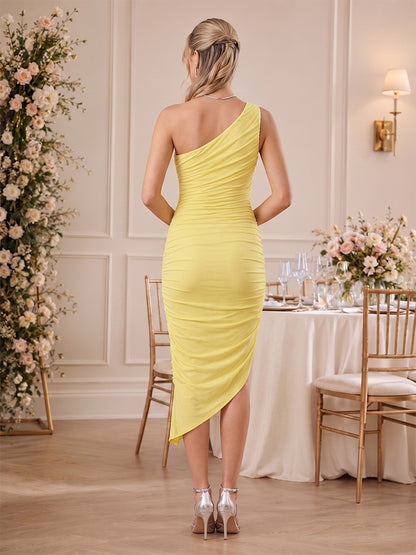Robe d'Invitée de Mariage de Maternité Gaine/Colonne Asymétrique à une épaule Sans Manches Ruchée