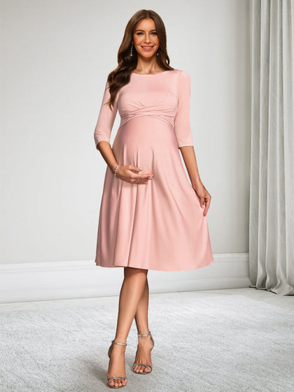 Robe d'Invitée de Mariage de Maternité Ligne A/Princesse Col Rond Demi-manches Longueur Genou