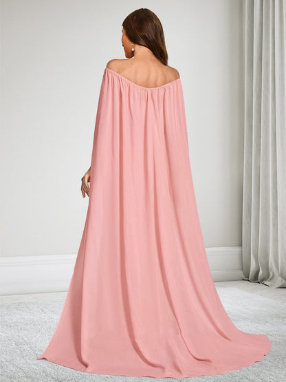 Robe d'Invitée de Mariage de Maternité Trompette/Sirène Hors de l'épaule Longueur Sol avec Cape