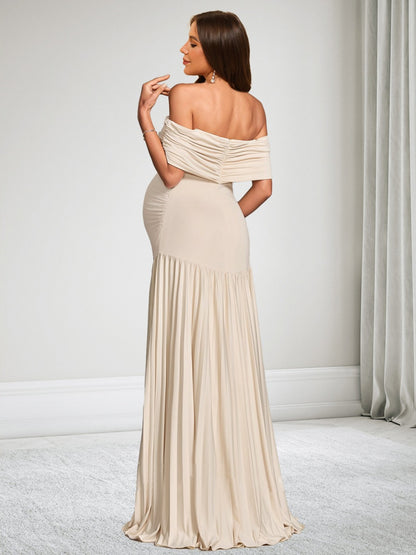 Robe d'Invitée de Mariage de Maternité Gaine/Colonne Hors de l'épaule Sans Manches Longueur Sol avec Plis