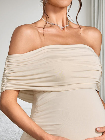 Robe d'Invitée de Mariage de Maternité Gaine/Colonne Hors de l'épaule Sans Manches Longueur Sol avec Plis