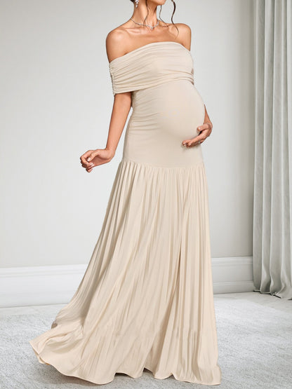 Robe d'Invitée de Mariage de Maternité Gaine/Colonne Hors de l'épaule Sans Manches Longueur Sol avec Plis