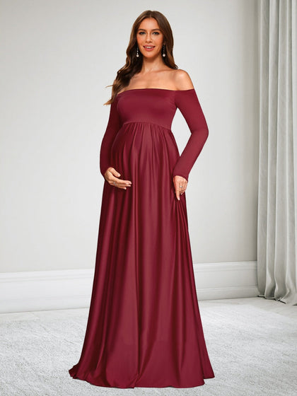 Robe d'Invitée de Mariage de Maternité Ligne A/Princesse Hors de l'épaule Manches Longues Longueur Sol