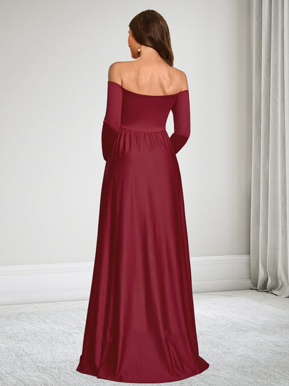 Robe d'Invitée de Mariage de Maternité Ligne A/Princesse Hors de l'épaule Manches Longues Longueur Sol