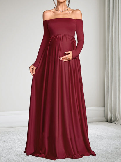 Robe d'Invitée de Mariage de Maternité Ligne A/Princesse Hors de l'épaule Manches Longues Longueur Sol