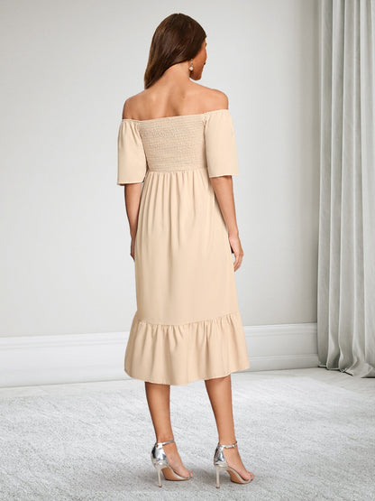 Robe d'Invitée de Mariage de Maternité en Mousseline Ligne A/Princesse Hors de l'épaule Manches Courtes avec Volants