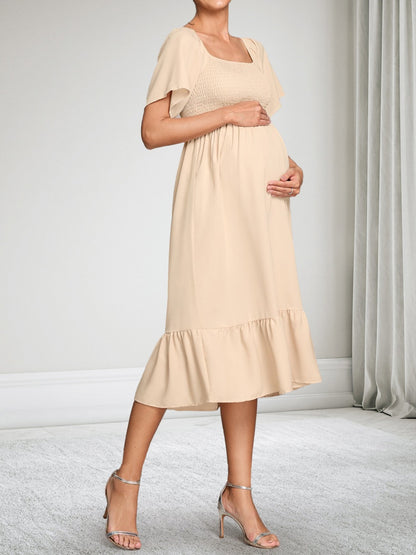 Robe d'Invitée de Mariage de Maternité en Mousseline Ligne A/Princesse Hors de l'épaule Manches Courtes avec Volants