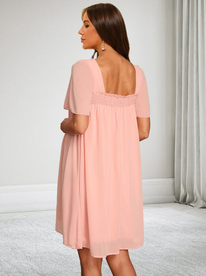 Robe d'Invitée de Mariage de Maternité en Mousseline Ligne A/Princesse Col Carré Manches Courtes Longueur Midi