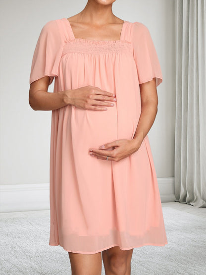 Robe d'Invitée de Mariage de Maternité en Mousseline Ligne A/Princesse Col Carré Manches Courtes Longueur Midi