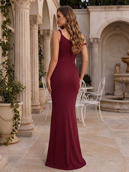 Robe d'Invitée de Mariage de Maternité Trompette/Sirène Col Asymétrique Sans Manches Longueur Sol